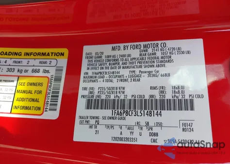 2020 Ford Mustang Gt из США, поврежденный, VIN 1FA6P8CF3L5148144